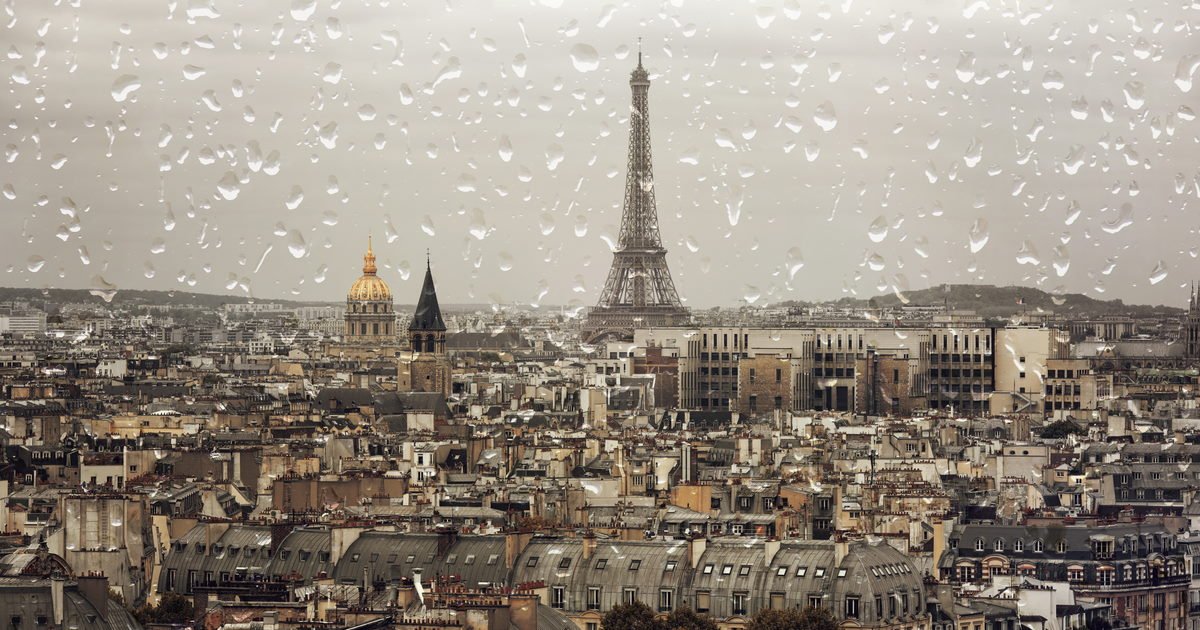 Rainy day in Paris in France